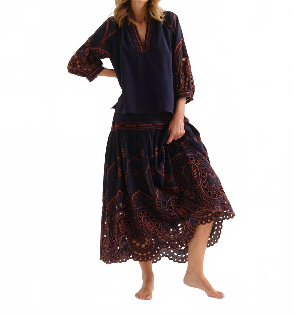 NEW CARTOLINA NANTUCKET emma midi skirt in midnight blue
